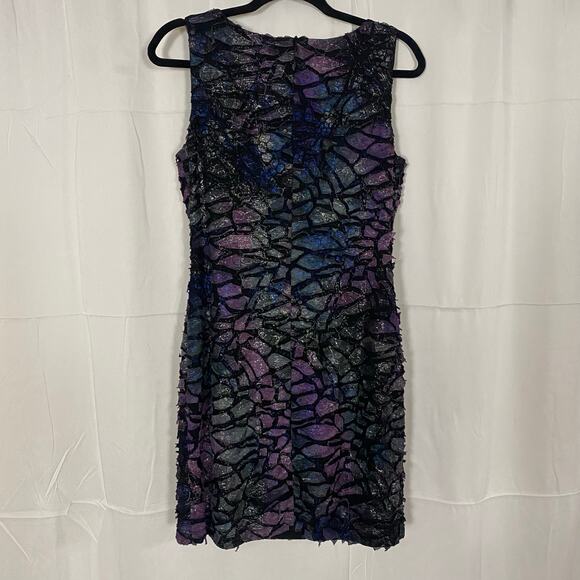 Frank Lyman Sleeveless Multicolor Cocktail Dress Size 10 Black Purple Textured - Picture 3 of 8